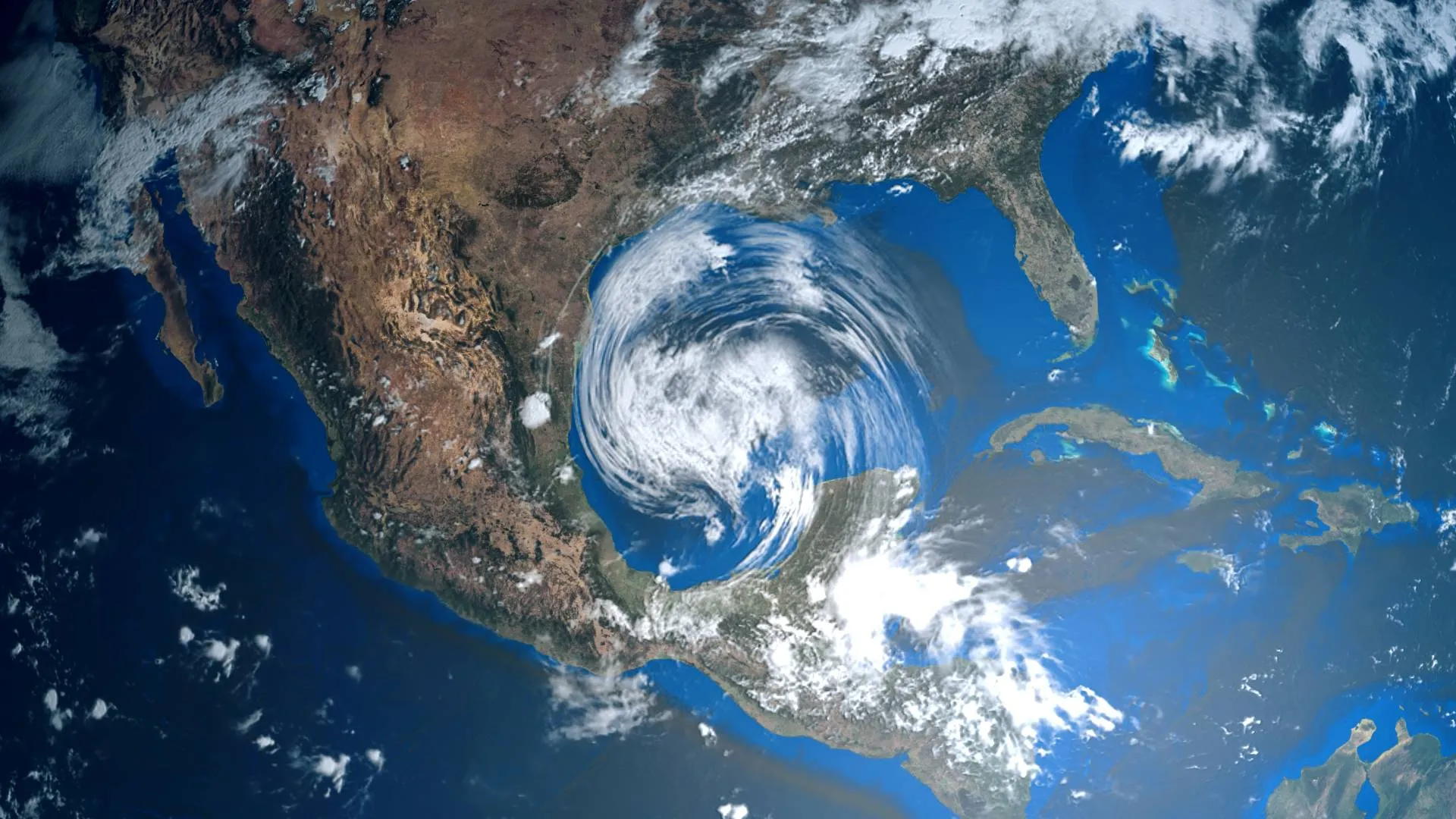 Mapa de México donde se muestra la formación de un huracán en el Golfo de México