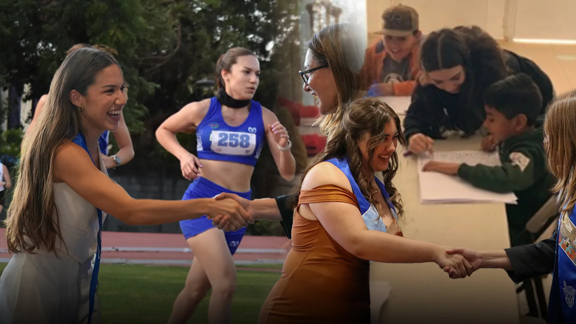 Montaje de fotos que muestran a alumnas en su graduación y actividades extracurriculares. 