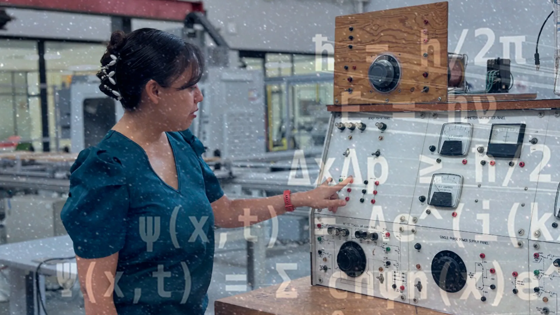 Profesora trabaja con máquina en investigación sobre mecánica cuántica