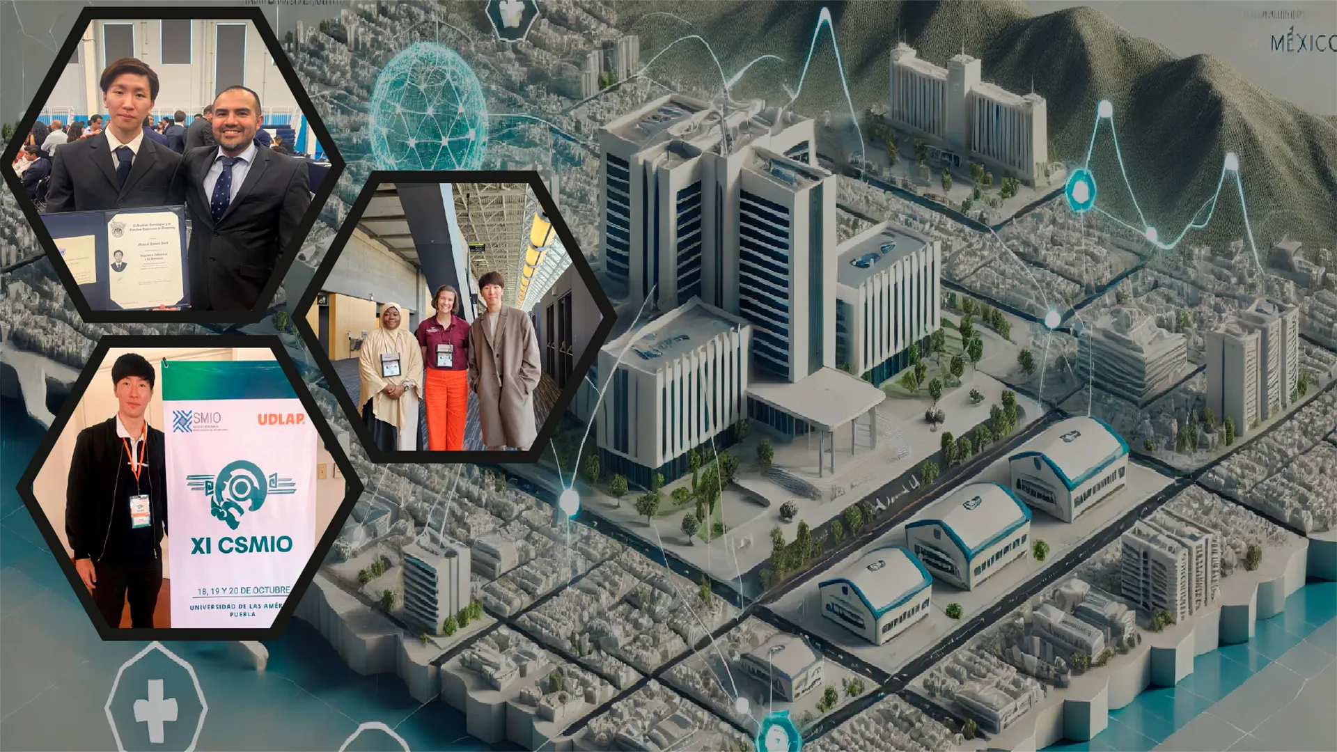 Imágenes de Michael en distintas locaciones con ciudad futurista de fondo