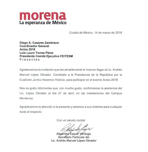 Carta de L&oacute;pez Obrador