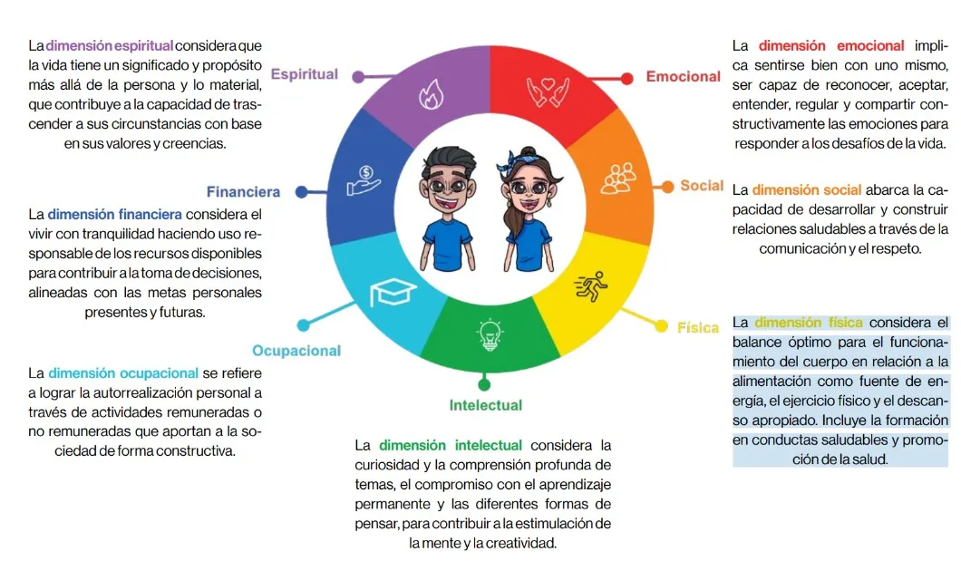 Explicación de 7 dimensiones del bienestar.
