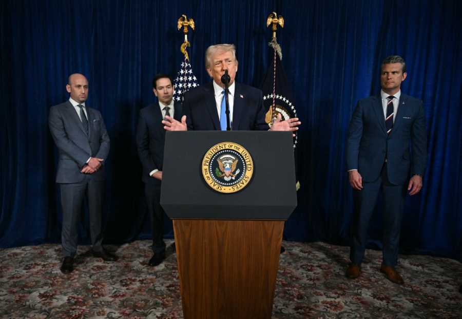 El presidente de EU, Donald Trump, en conferencia de prensa para explicar la captura de Nicol&aacute;s Maduro,  presidente de Venezuela, el pasado 3 de enero del 2026. Foto: AFP