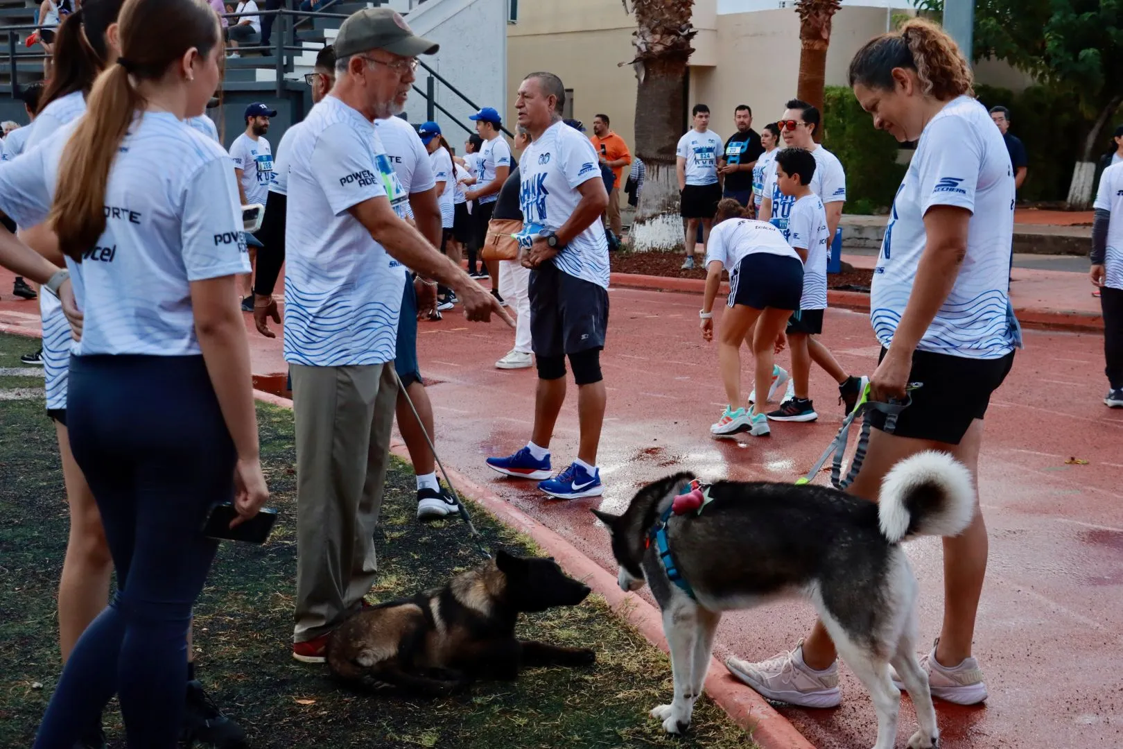 Dueños y sus perros se preparan para la carrera Borregos Think, Feel, Run Powered by Skechers del Tec de Monterrey campus Chihuahua