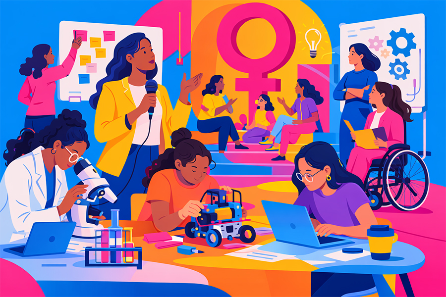 Ilustraci&oacute;n de mujeres participando en distintas &aacute;reas.