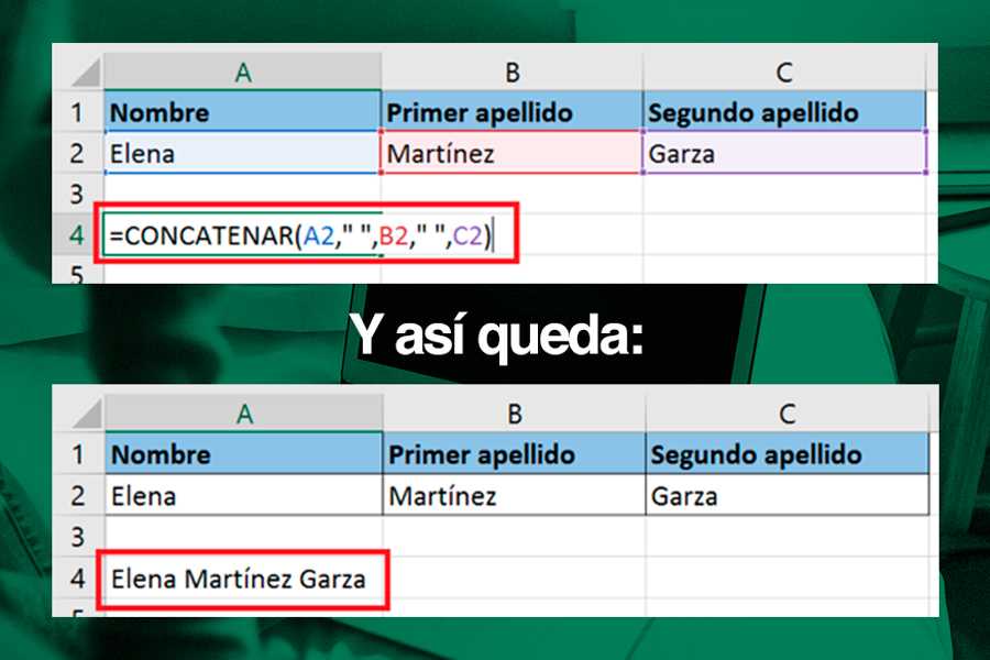 Junta el contenido de diferentes celdas en Excel