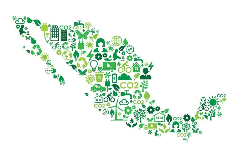 Mapa de México con iconos relativos a la sustentabilidad
