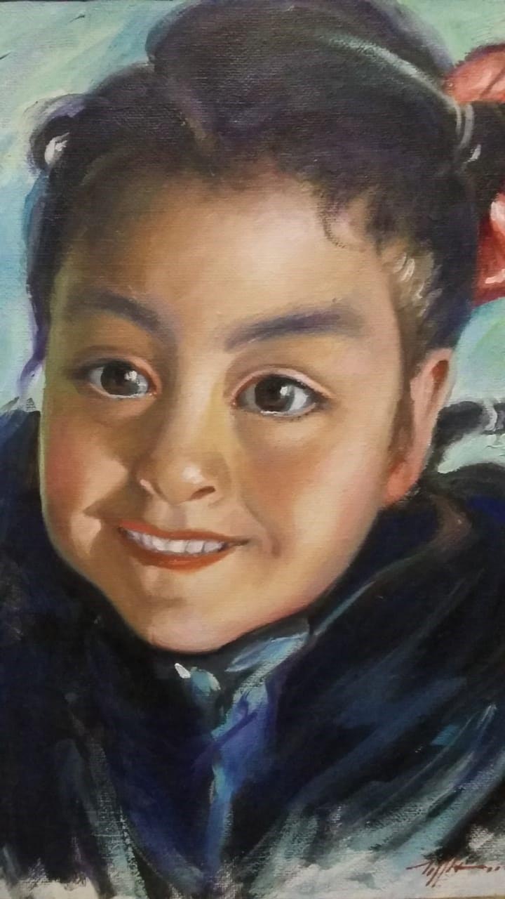 Niña en pintura de Mario Parra. 