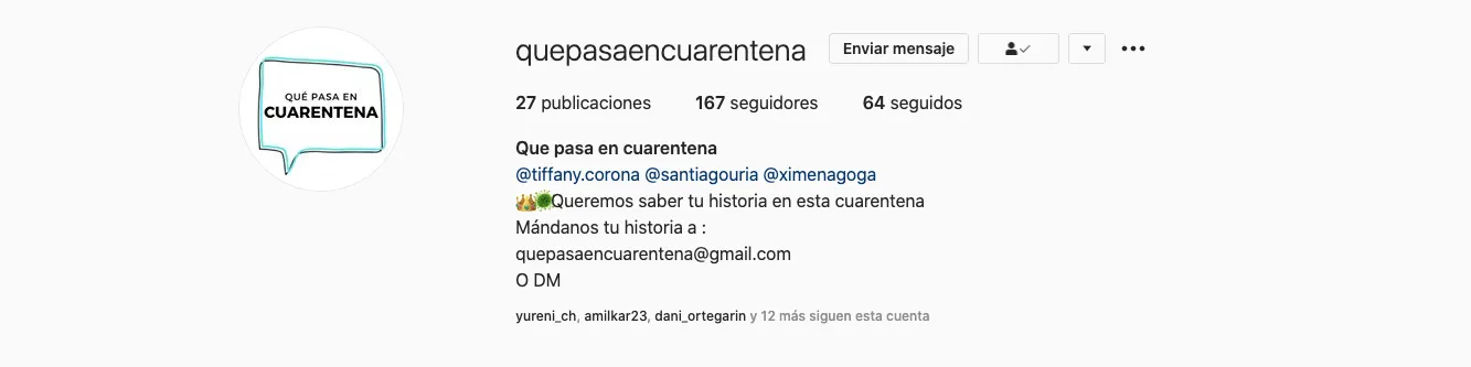 Perfil de @quepasaencuarentena, blog de historias de la cuarentena