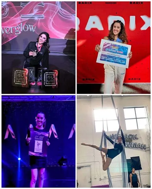 Collage de una estudiante sosteniendo reconocimientos.