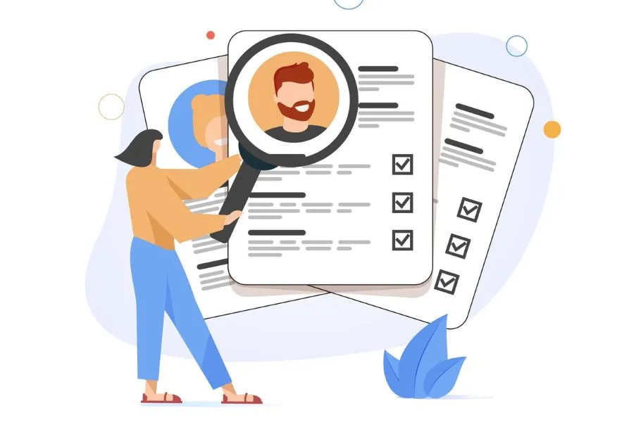 Ilustración de persona revisando CVs de candidatos