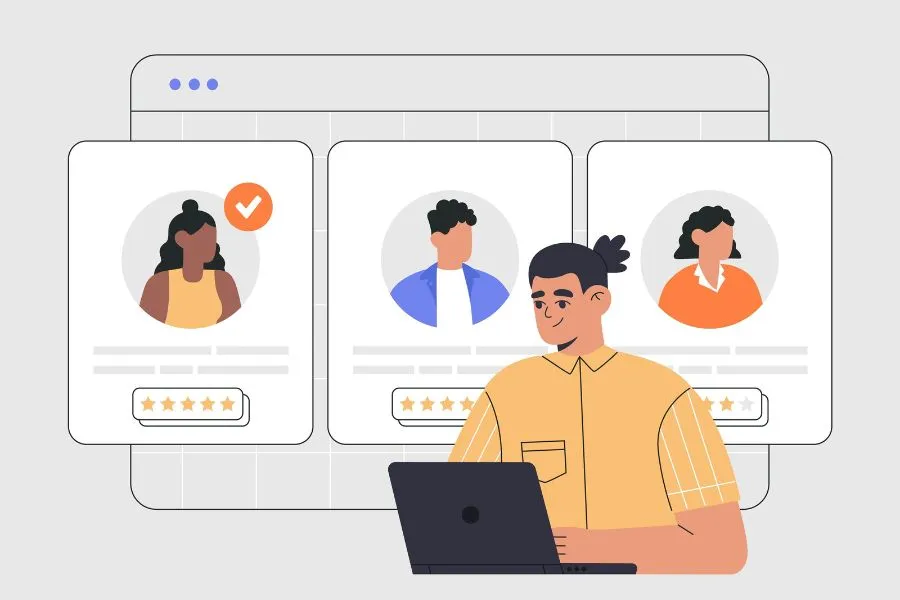 Ilustración de joven con red de contactos