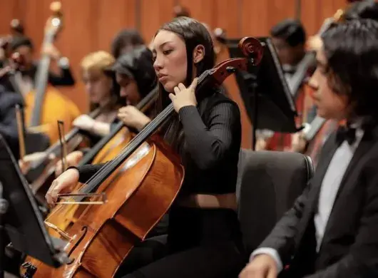 Alumna tocando cello en bellas artes