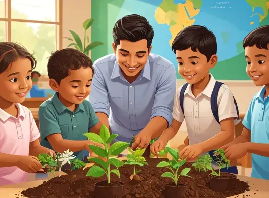 Imagen generado con IA sobre un profesor enseñando ecología a sus alumnos