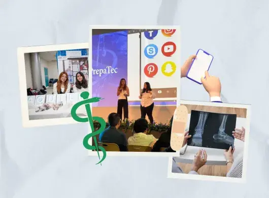 Collage de estudiantes de PrepaTec Laguna presentando proyecto en PrepApps