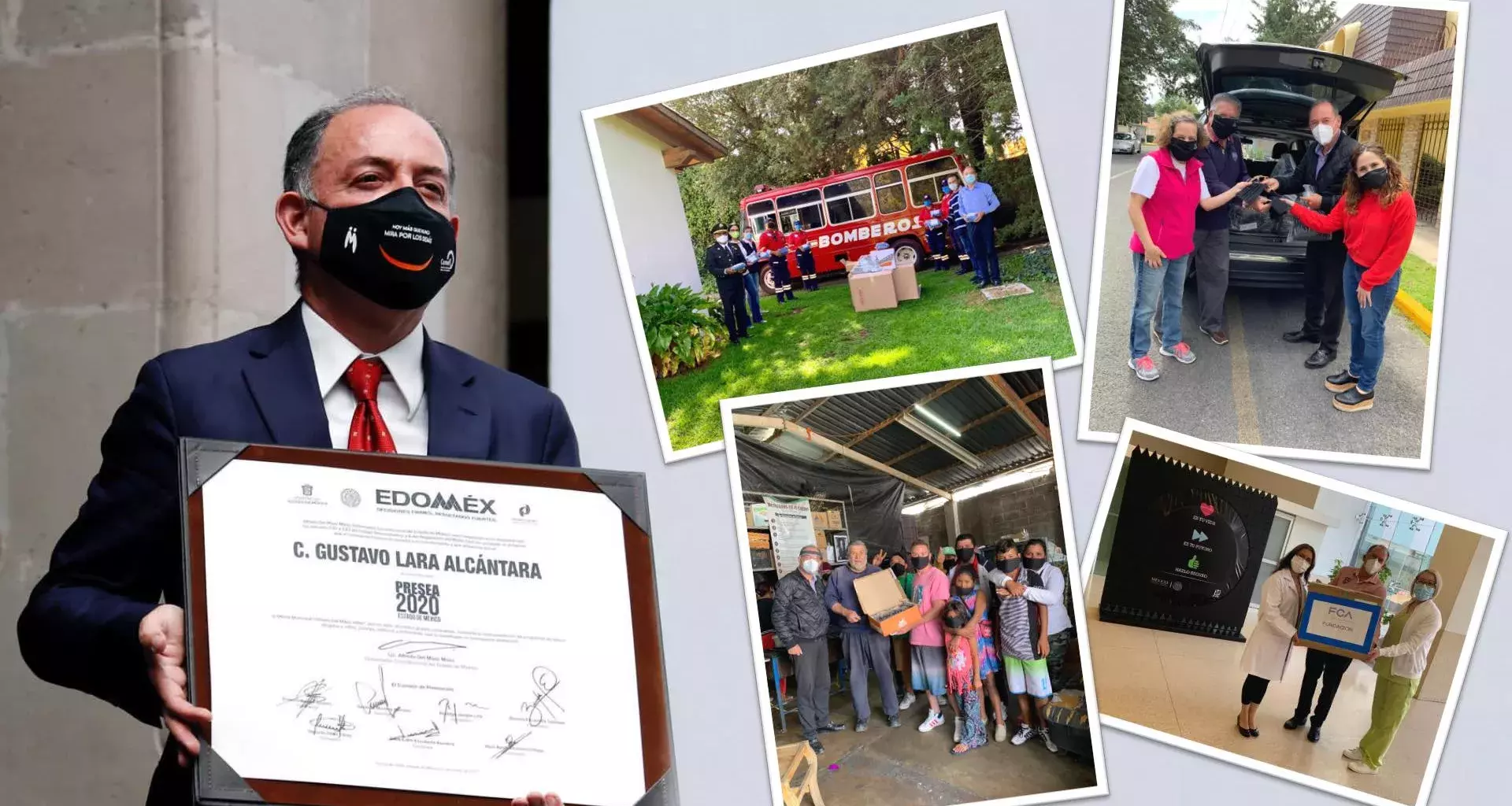 Gustavo sosteniendo el premio Presea Estado de México 2020