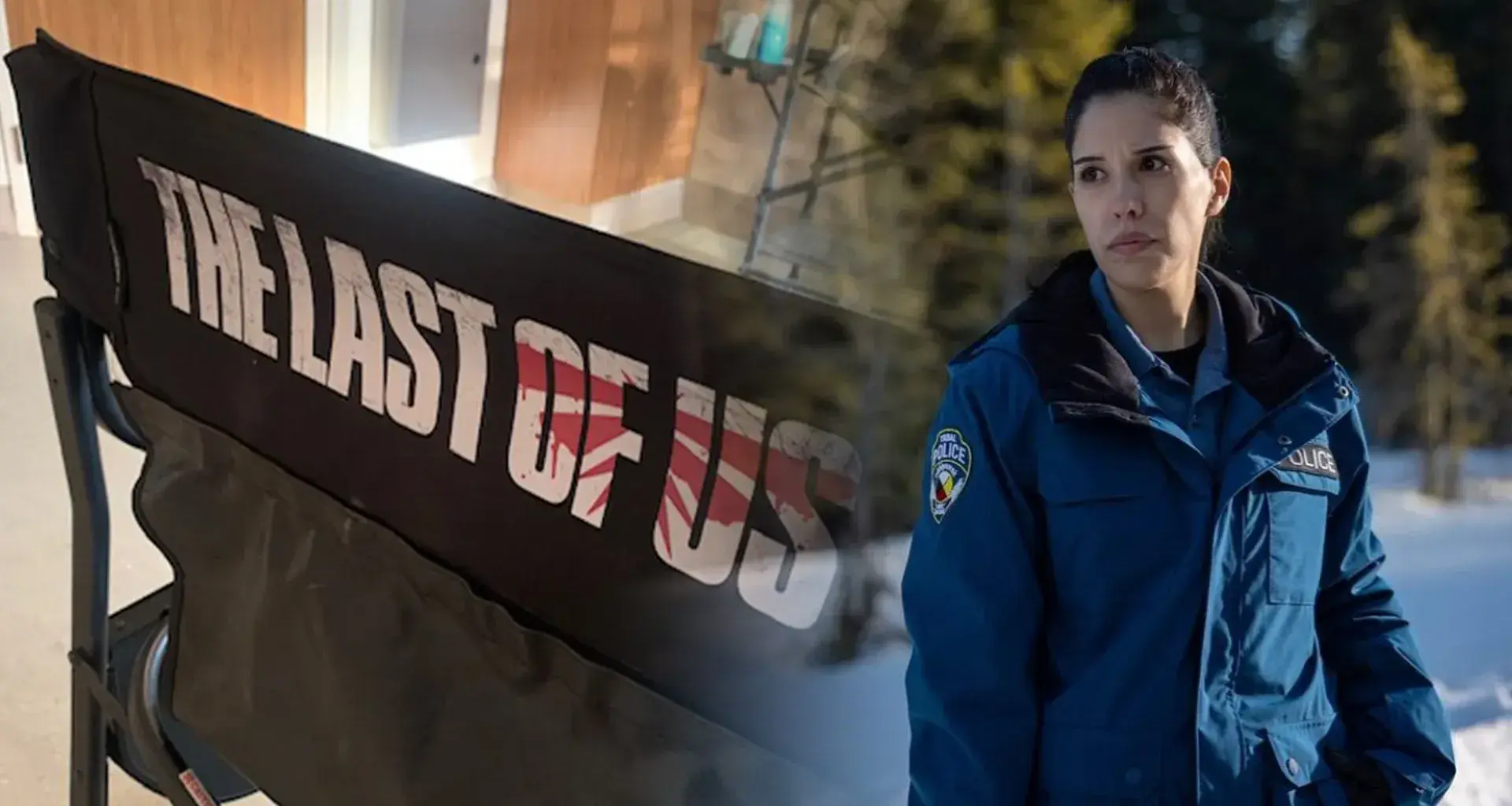 Mujer vestida de policía volteando hacia el lado izquierdo justo donde se encuentra un letrero de que dice "The Last of Us"
