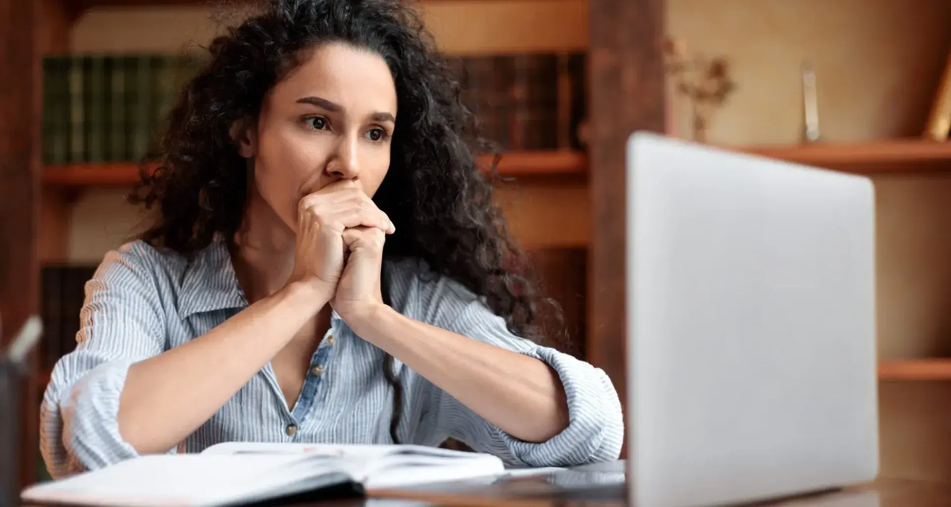 Woman with work-related stress in teaching