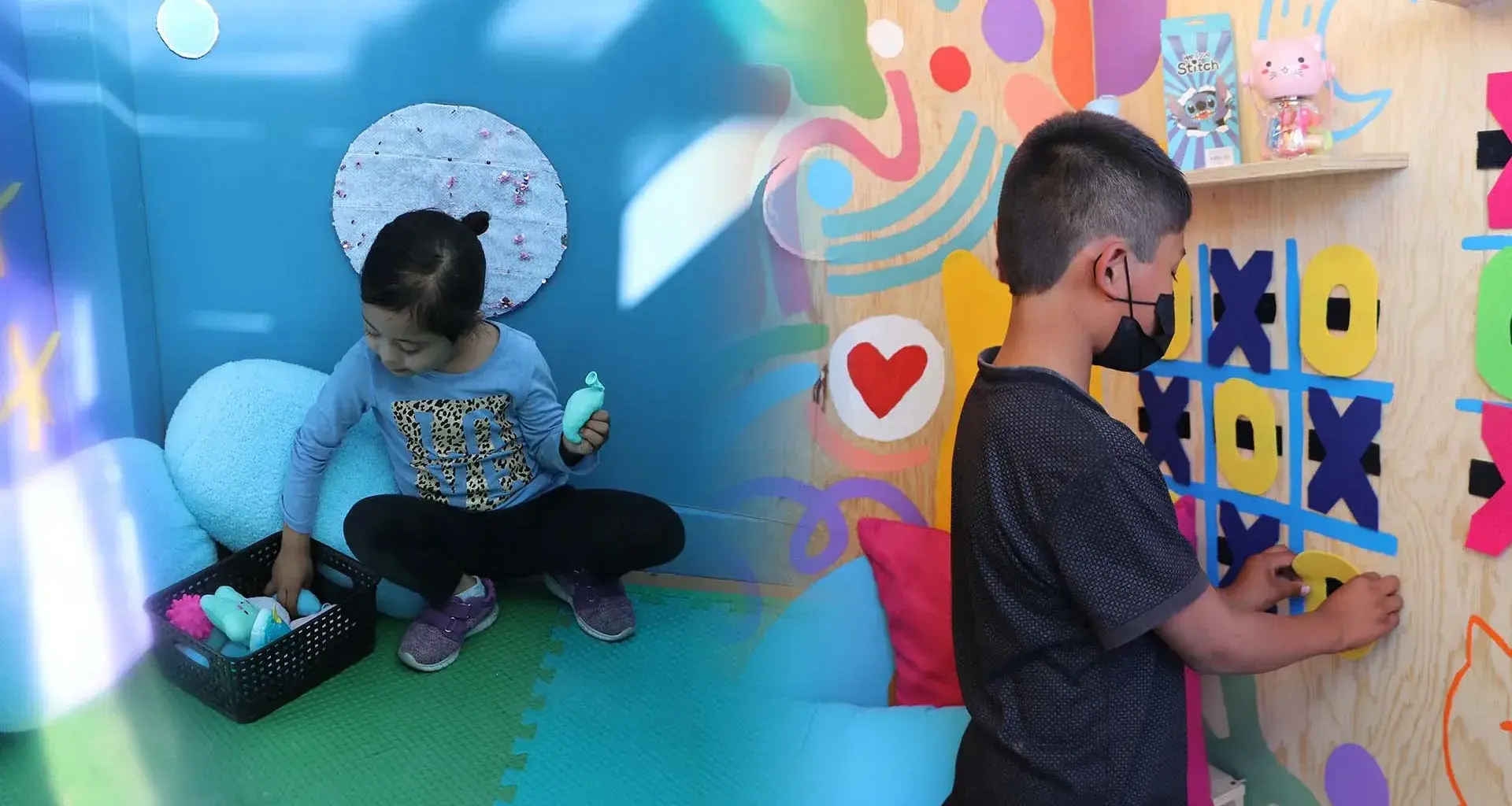 Niños utilizando los habitáculos sensoriales