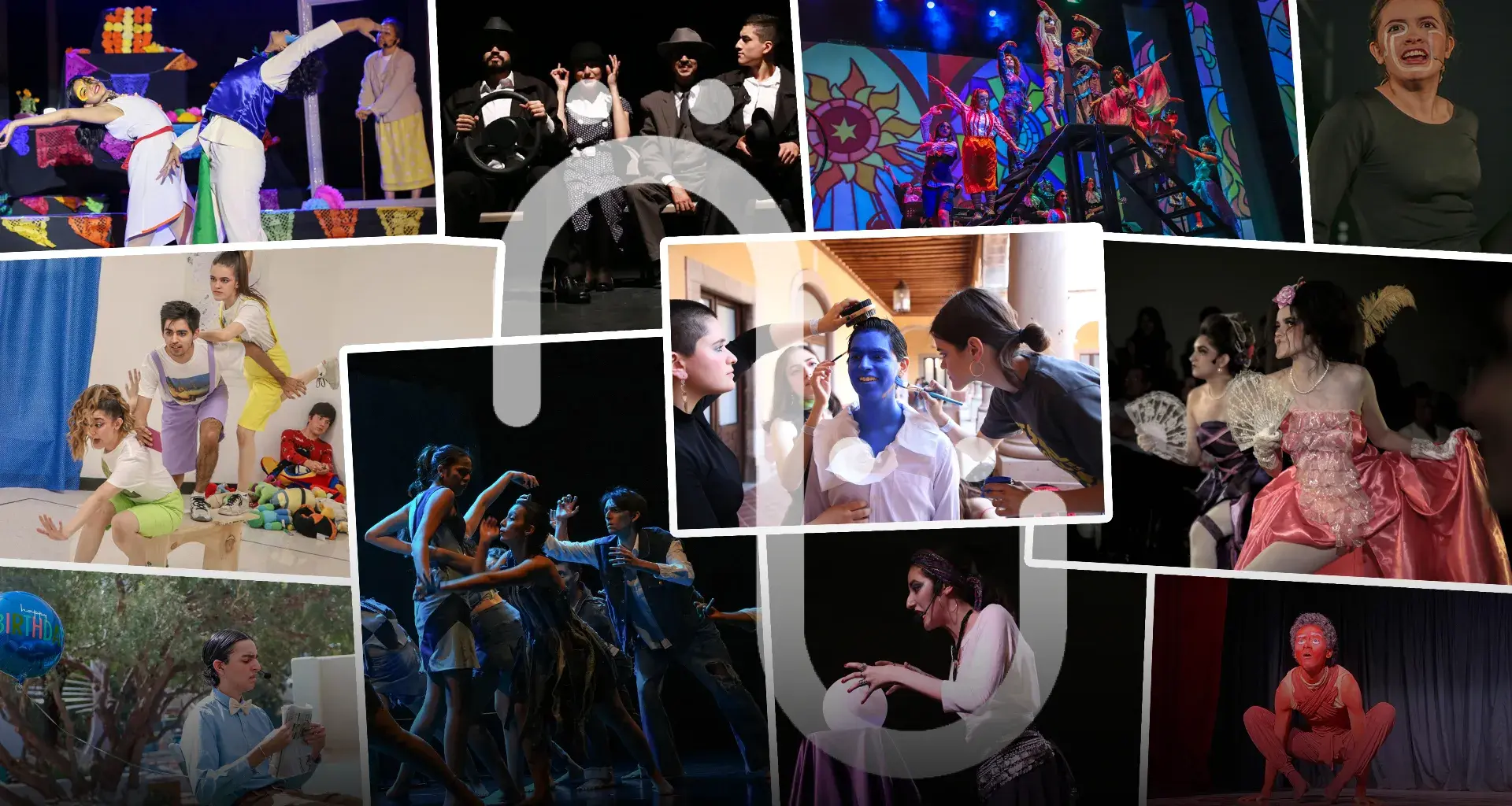 Collage de fotos de jóvenes actuando en el escenario.