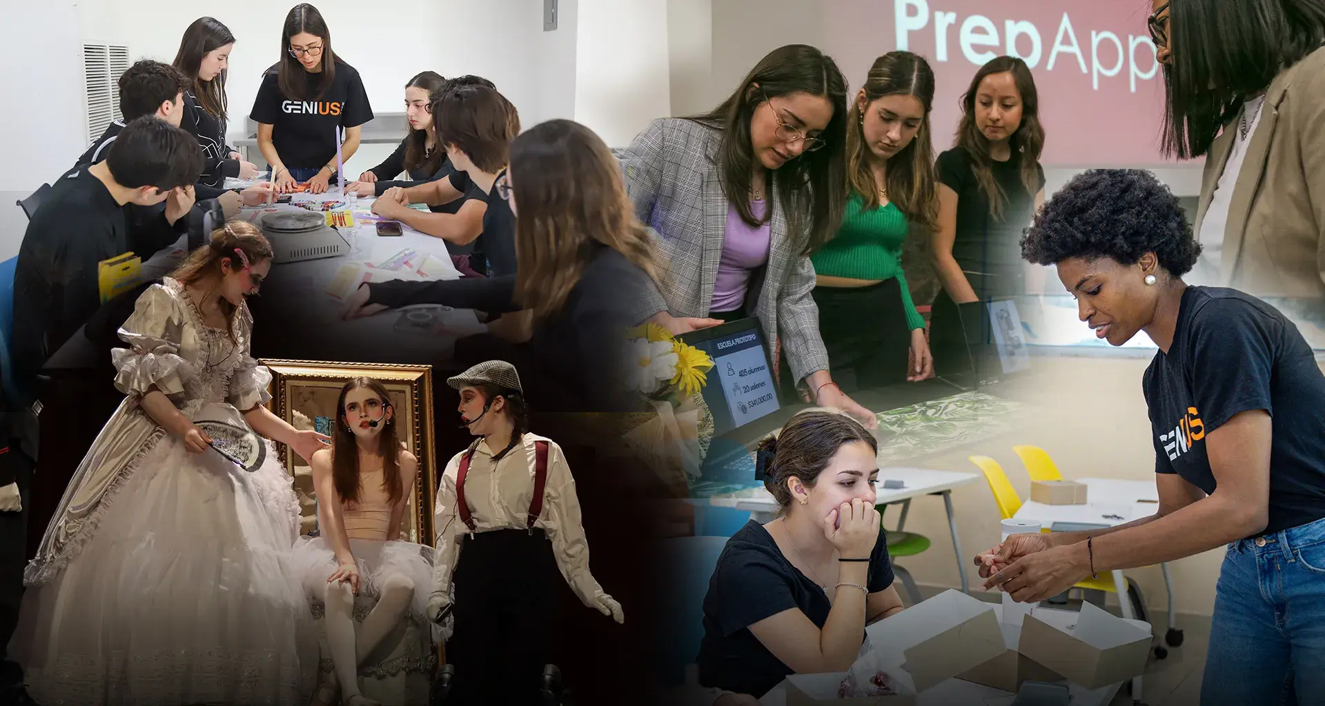 Montaje de fotos que muestran a alumnos en distintas actividades escolares.