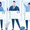 Ilustración de 2 chicas y un chico,  con su propio curriculum; especialistas del Tec de Monterrey comparten sus mejores tips de como lograr un cv de impacto