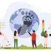 Ilustración conceptual de jóvenes cuidando el medio ambiente