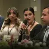 Andrea Saldate hablando en cena de ganadores