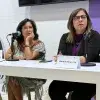 Las tres profesoras del Tec sentadas para ofrecer la charla en la FIL