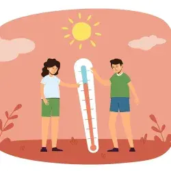 Illustration of two young people under the sun
