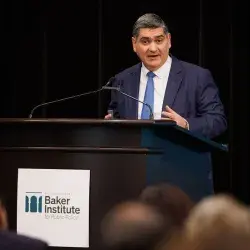 David Garza durante su presentación en Mexico Country Outlook 2024 del Center for The U.S and Mexico de Rice University