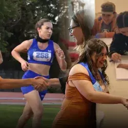 Montaje de fotos que muestran a alumnas en su graduación y actividades extracurriculares. 