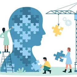 Imagen conceptual de profesores ayudando a una persona a mantener su bienestar emocional