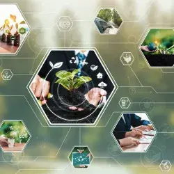 osteniendo la hoja con el concepto de icono de la ciudad inteligente. El medio ambiente es de conexión empresarial y desarrollo sostenible. la energía renovable es respetuosa con el medio ambiente. Tecnología y nuevos avances.