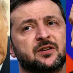 Trump, Zelensky y Putin como representantes del conflicto en Ucrania