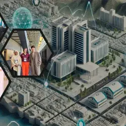 Imágenes de Michael en distintas locaciones con ciudad futurista de fondo