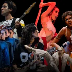 Montaje de fotos de alumnos universitarios compitiendo en disciplinas artísticas como canto, baile y música.