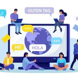 Ilustración de jóvenes aprendiendo diversos idiomas