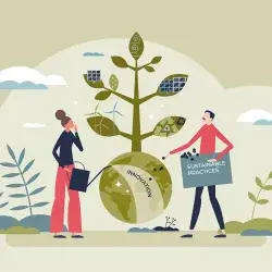 ilustracion de un hombre y una mujer cuidando el planeta