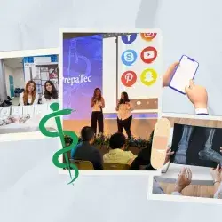 Collage de estudiantes de PrepaTec Laguna presentando proyecto en PrepApps