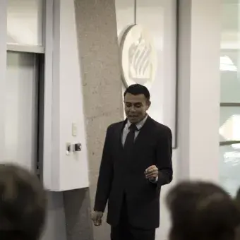 Abraham Magaña,Presidente del club Borregos SLP, dando el tema <<Desafío del Malvavisco>>